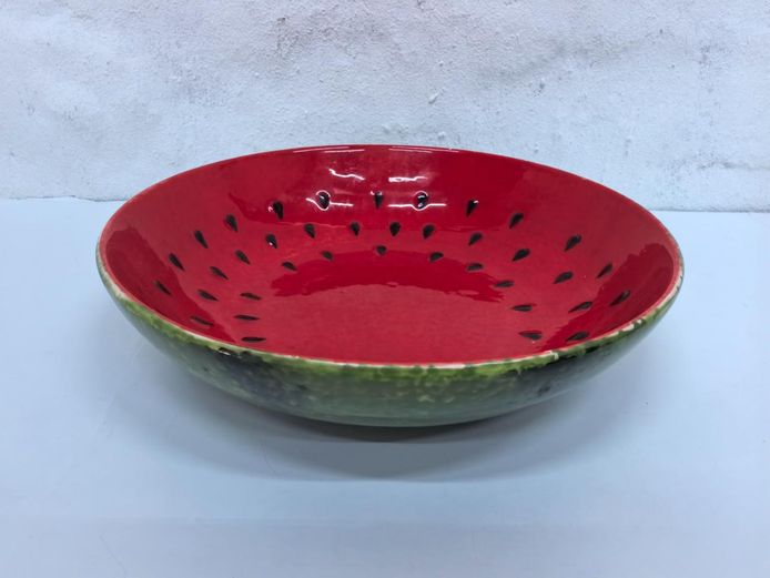 Large Ceramic Watermelon Motif Hand-Painted Decorative Serving Bowl