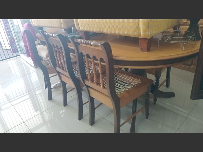 Yellowwood and imbuia table and 6 chairs