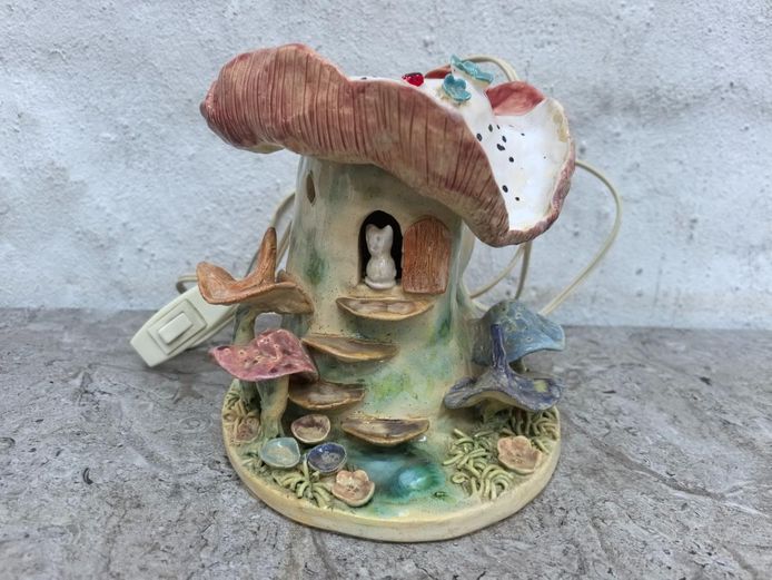 Whimsical Artisan Glazed Ceramic Fairy House Accent Lamp