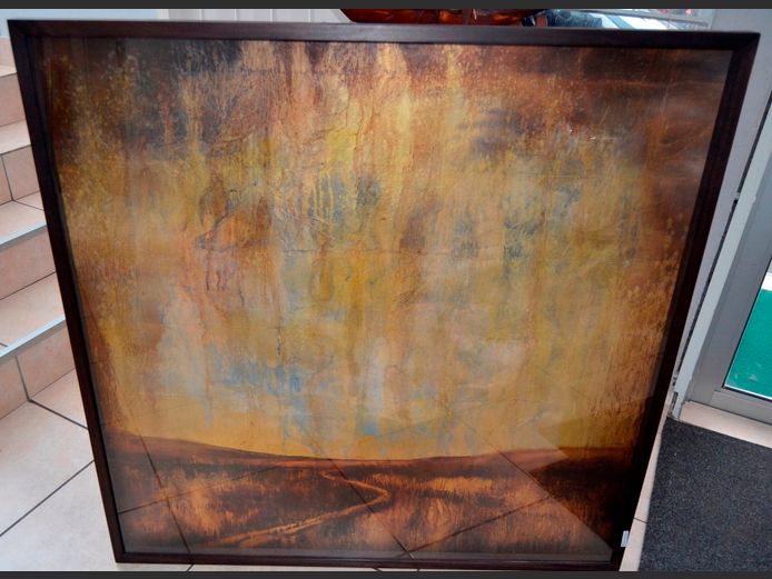 DARK FRAMED & SIGNED ORIGINAL "SCORCHED LANDSCAPE", 107 x 107cm