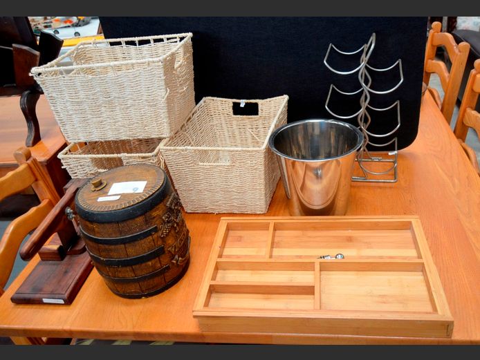 MANUAL BILTONG SLICER, WOVEN BASKETS, STAINLESS STEEL ICE BUCKET, etC