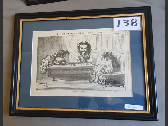 FRAMED PRINT "LES JOUEURS DE BILLARD", 25 x 15.5cm