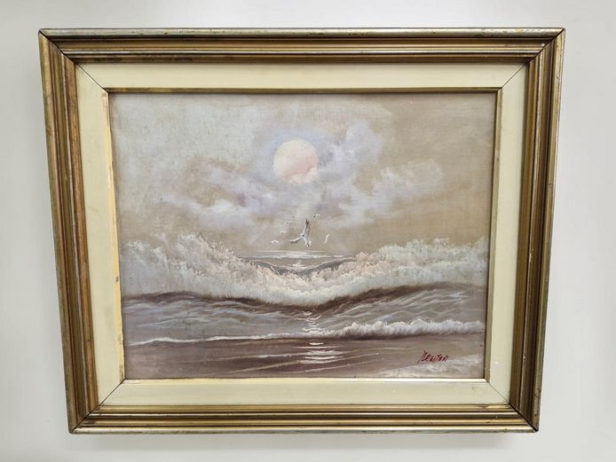Framed Mid-Century Seascape Oil Painting – Signed "Newton"