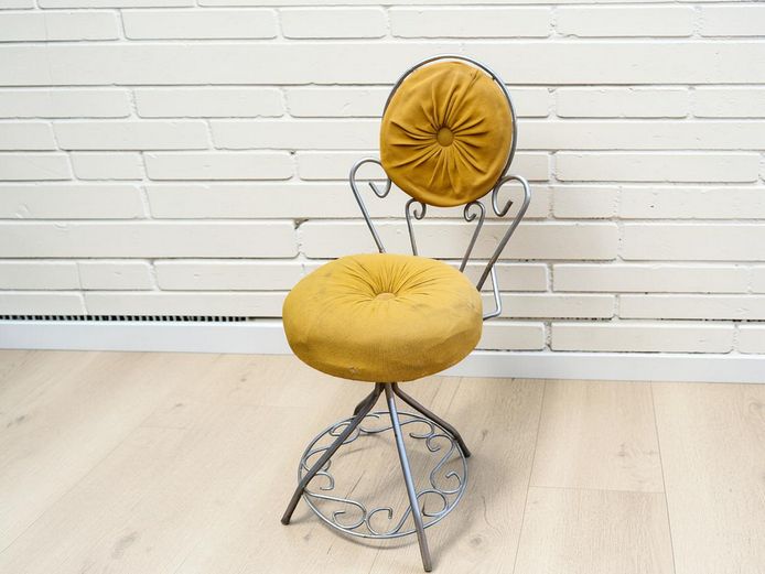Vintage Mid-Century Metal Frame & Velvet Vanity Chair