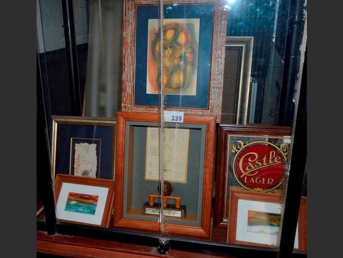 LOT: BAR MIRROR & FRAMED PRINTS