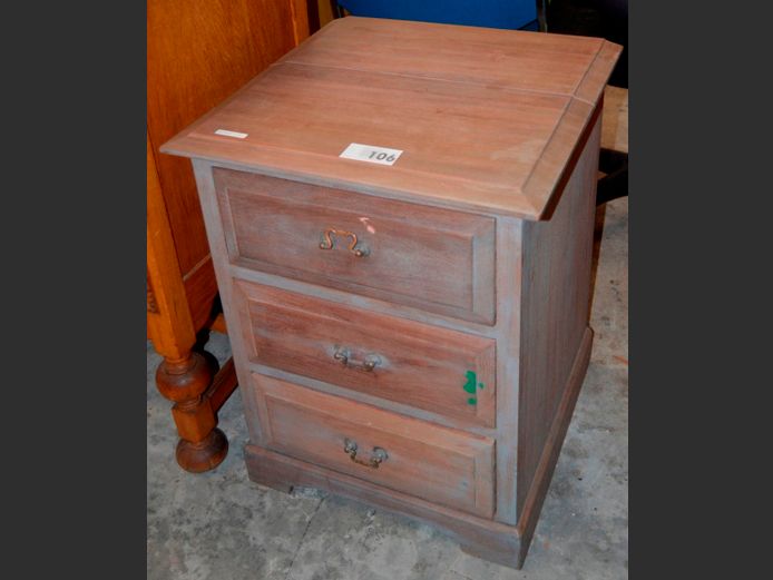 CORICRAFT WASHED OAK 3-DRAWER BEDSIDE PEDESTAL, 51 x 50 x 67cm [Needs some touching up]
