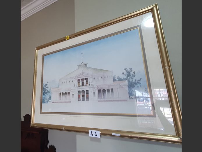 GILT FRAMED PRINT "BUILDING", 81 x 51cm