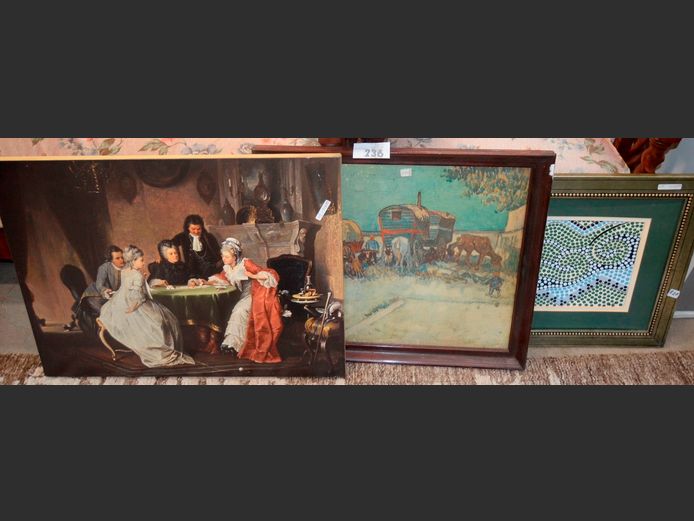 FRAMED OIL ON CANVAS "PLAYING CARDS", FRAMED ABSTRACT, etc
