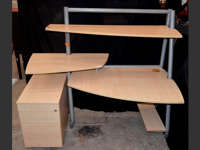 MAPLE FOIL & METAL COMPUTER DESK, 160 x 80 x 140cm, WITH 3-DRAWER PEDESTAL ON CASTORS, 61 x 40 x 63cm