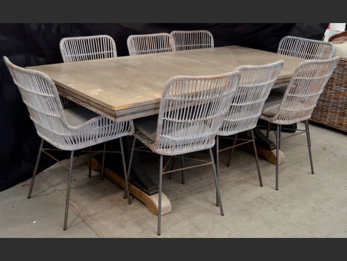 PATIO TABLE WITH 8 CHAIRS, 203 x 102 x 75cm [Table & Chairs in need of TLC]