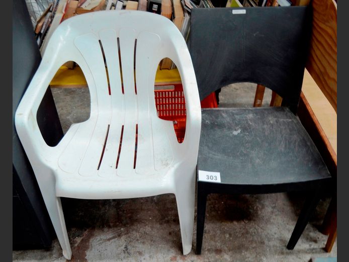 LOT OF 2: BLACK & WHITE PLASTIC PATIO CHAIRS