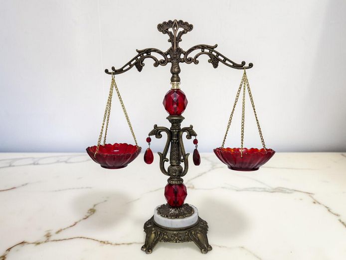 Decorative Gilt-Metal and Ruby Glass Scales of Justice
