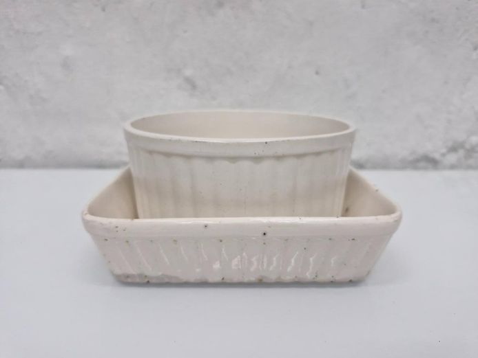 Japan White Ceramic Ramekin & Square Underplate Set