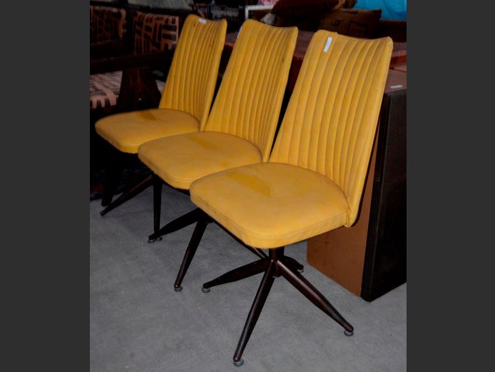 SET OF 3 MUSTARD UPHOLSTERED & METAL CHAIRS [Need TLC]