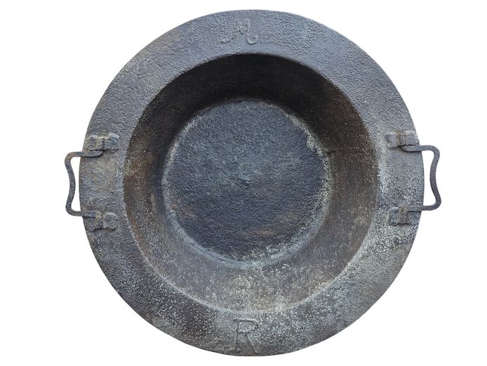 Antique Forged Cast Iron Dutch Oven Lid with Wrought Iron Handles