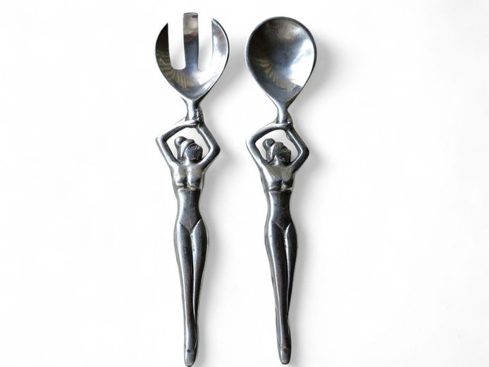 MaBi Design Pewter "Women & Man" Figural Salad Servers
