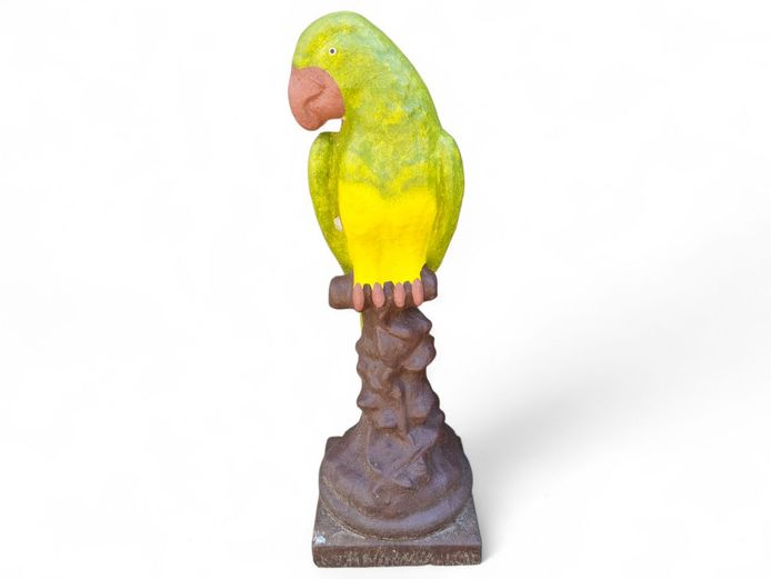 Painted Cement Green Parrot Statue