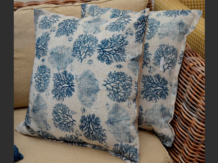 PAIR BLUE & WHITE SCATTER CUSHIONS, 50 x 50cm