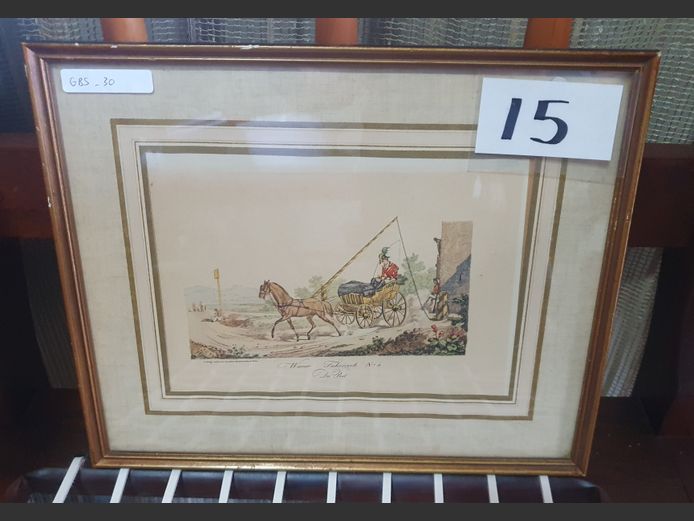 GILT FRAMED PRINT "WIENER FUHRWERK No.2 DIE POST", 22 x 17cm