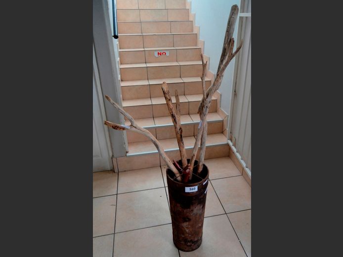 METAL VASE WITH DECORATIVE DRIFTWOOD, 25.5cm Diameter x 60cm High