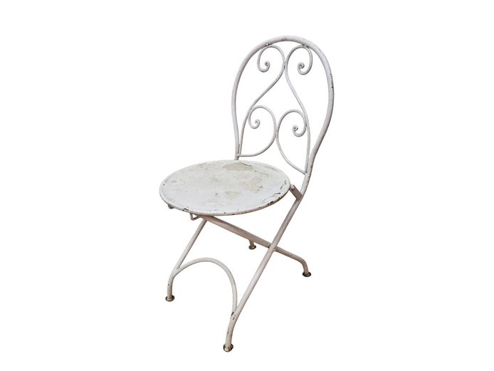 Vintage French-Style Scrollwork Heavy Wrought Iron Folding Bistro Chair