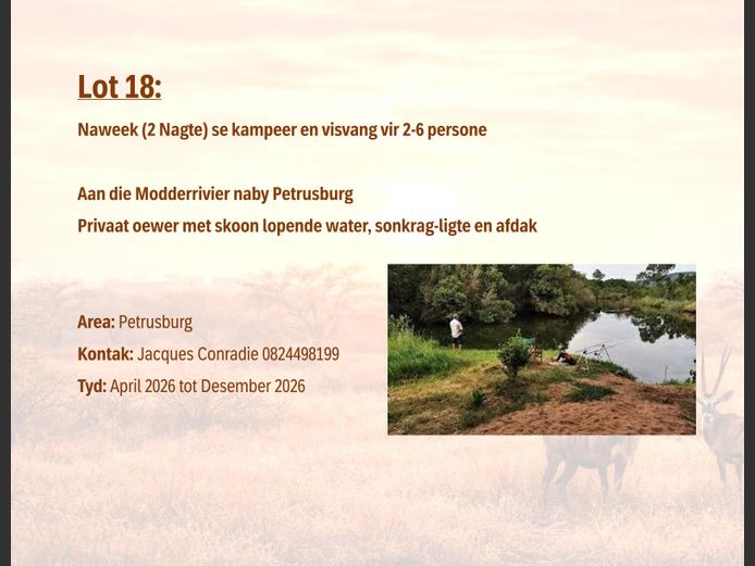 Naweek se kampeer en visvang vir 2-6 persone