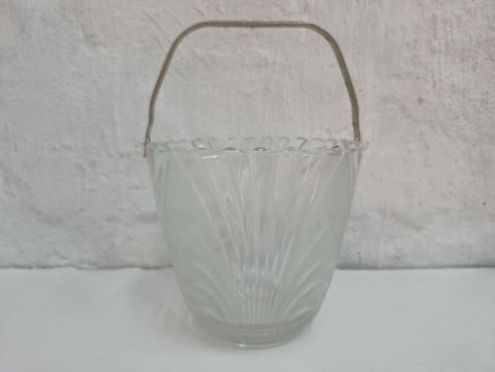 Glass Ice Bucket with Metal Swing Handle - Fan Pattern