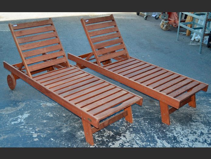 PAIR SCHOU TEAK SUN LOUNGERS, 183 x 61 x 33cm