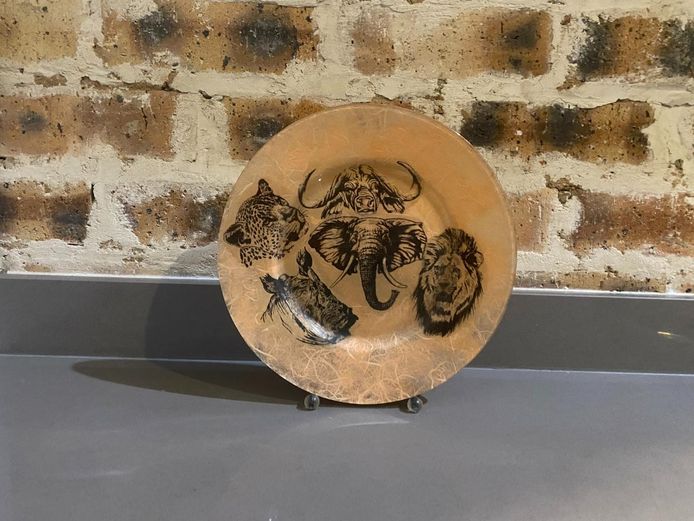 Decorative African Big Five Frosted Glass Display Plate