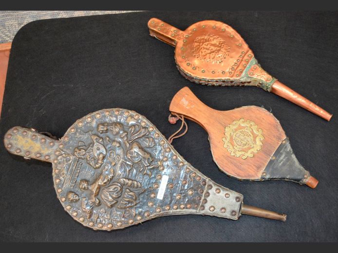 LOT OF 3: VINTAGE BELLOWS, 55cm Long, 45cm Long & 33cm Long