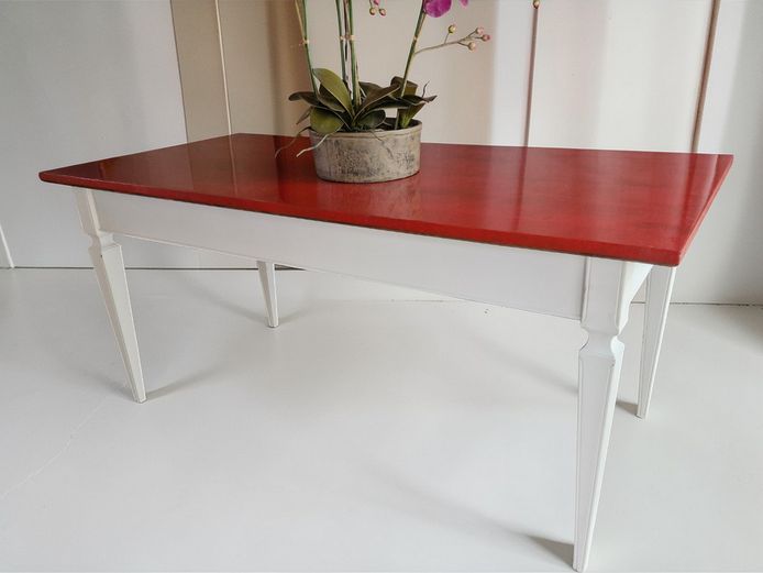 Vintage Retro Style Wooden Dining Table with Red Enamel Top