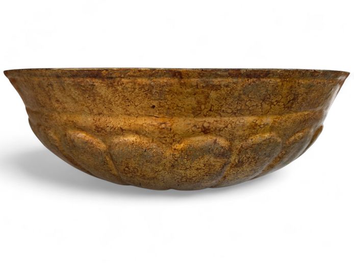 Vintage Fiberglass Half Moon Wall Planter in Antique Gold