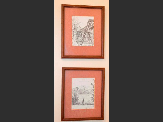 PAIR FRAMED VINTAGE ETCHINGS, 18 x 13.5cm & 19 x 14cm