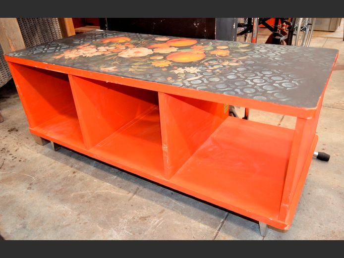 ORANGE PAINTED COFFEE TABLE, 110 x 50 x 46cm