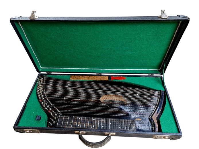 Antique Zither Music Instrument in Carry Case