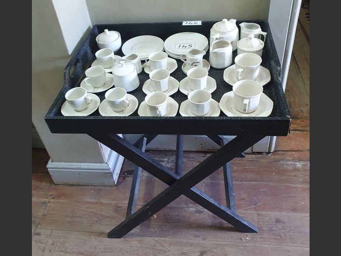 BLACK LEATHER BUTLER'S TRAY, 68 x 52 x 74cm