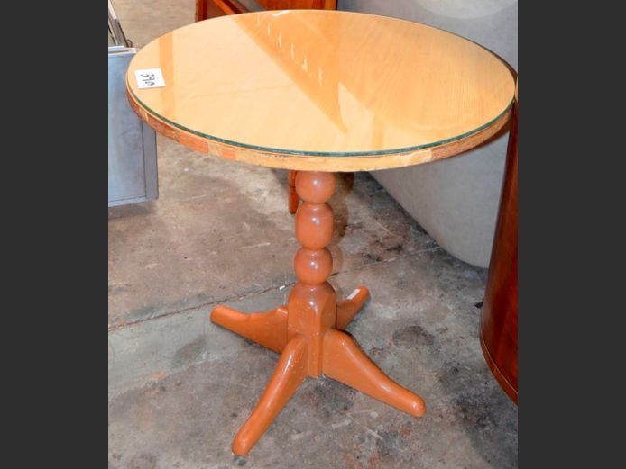 OAK FOIL CIRCULAR GLASS TOP SIDE TABLE, 60cm Diameter x 61cm High [Needs edging]