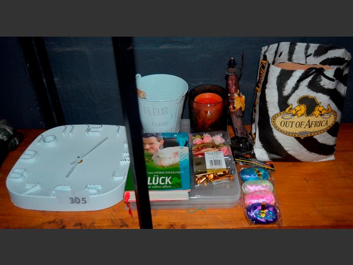WALL CLOCK, GLASS CANDLE HOLDER, RIBBON, etc