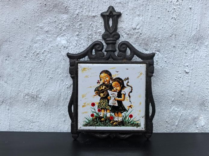 Vintage Cast Iron & Ceramic Tile Trivet