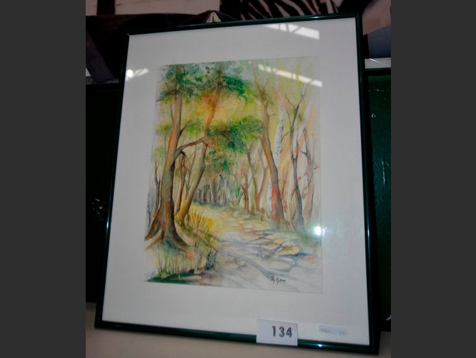FRAMED WATERCOLOUR "FARM ROAD" SIGNED R.K. 2004, 44 x 34cm