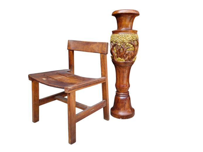 Large Floor Standing Hand-Carved Wooden Vase