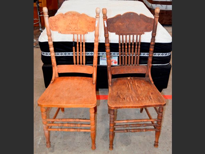LOT OF 2: COTTON WOOD SPINDLE BACK CHAIRS [Spindles needed to 1, both in need of restoration]