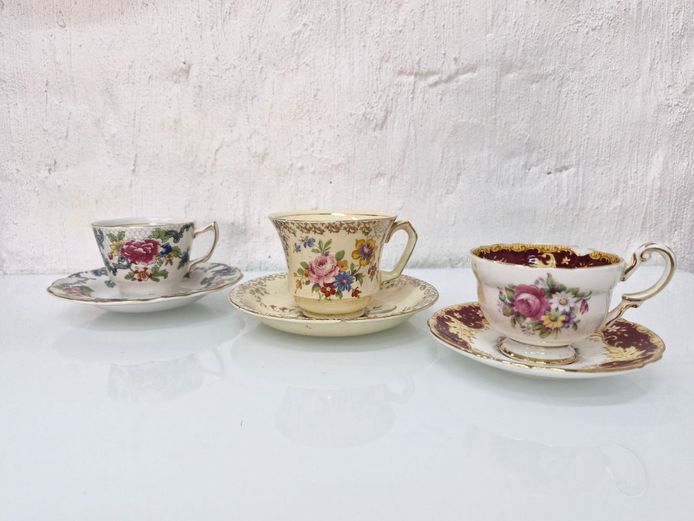 Vintage Lot of English Fine Porcelain Teacups - Booths Floradora, Paragon & Royal Winton