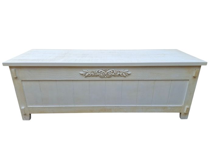 Shabby Chic Style White Washed Wooden Storage Trunk / Bed End Kist