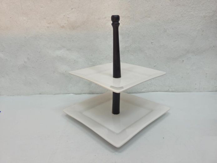 Modern Two-Tier Square Ceramic Dessert & Serving Stand