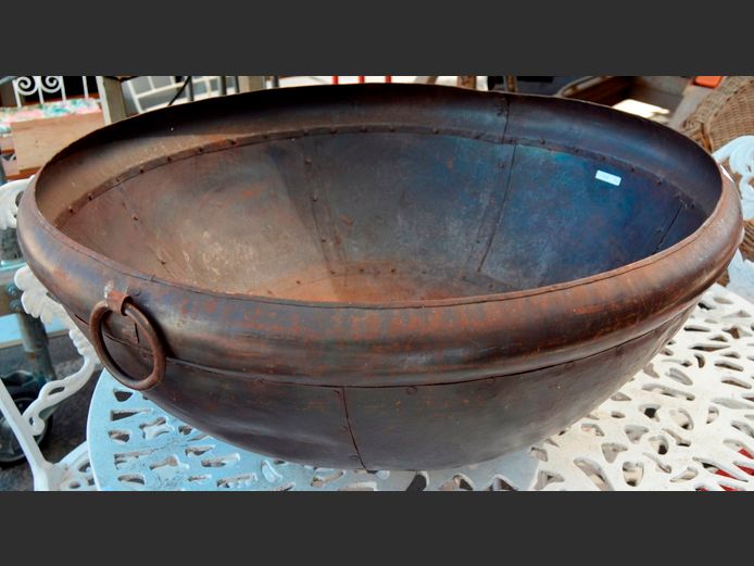LARGE METAL TWIN-HANDLED LOG BIN, 80cm Diameter x 34cm High