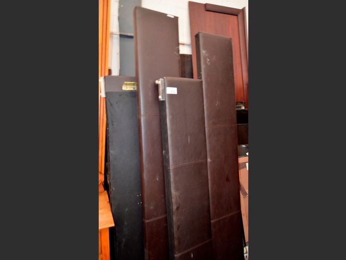 BROWN LEATHER TOUCH QUEEN SIZE BED BASE, 240 x 190cm [No mattress, dismantled] [#: 403512981]