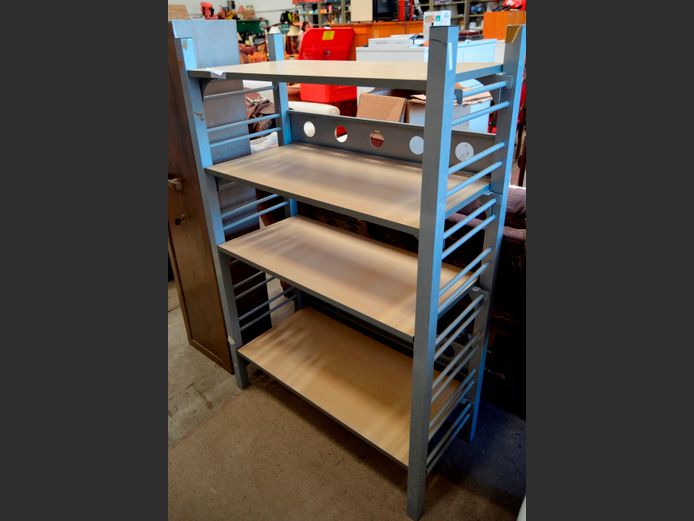 GREY METAL & WOOD 4-TIER SHELF, 88 x 40 x 135cm