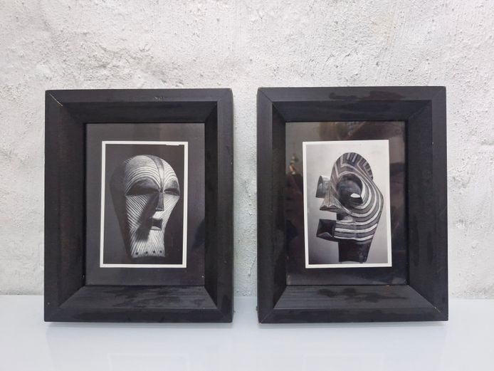 Framed Black & White Photographs: Songye Kifwebe Masks