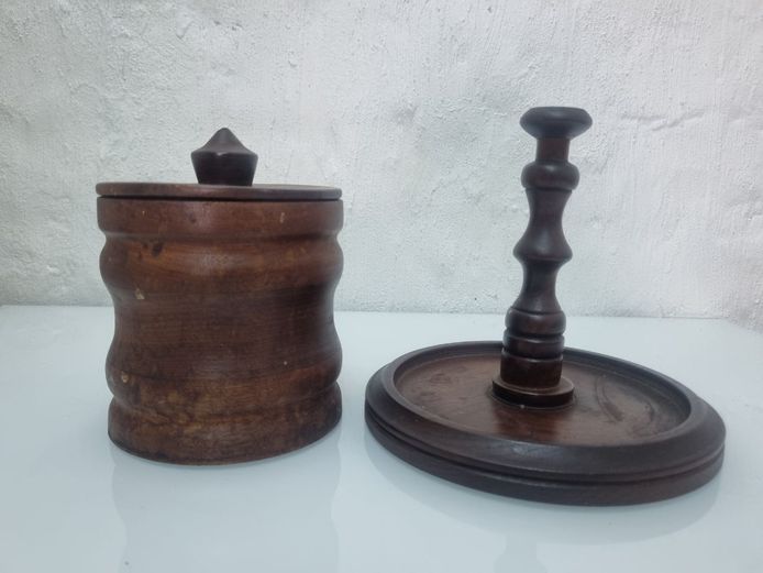 Vintage Hand-Turned Wooden Tobacco Jar & Pipe Stand